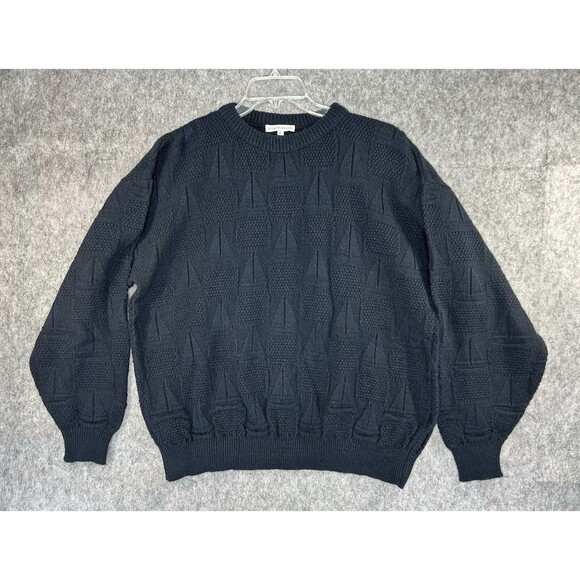 Vtg Claiborne Chunky Cable Knit Sweater Large Sailboat Black - Picture 1 of 9